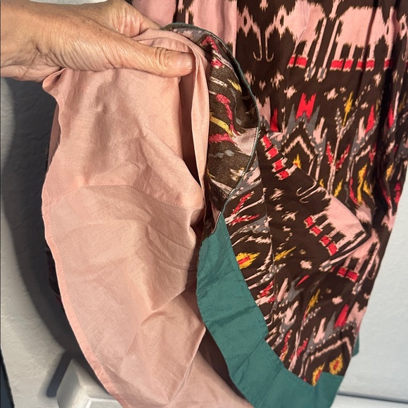Anthropologie Diodore Elephant March Dress Fall Safari Indie Brown Pink Teal - Picture 7 of 8